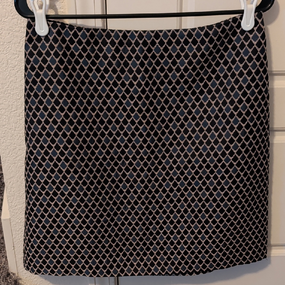 LOFT Black and Blue Geometric Pencil Skirt